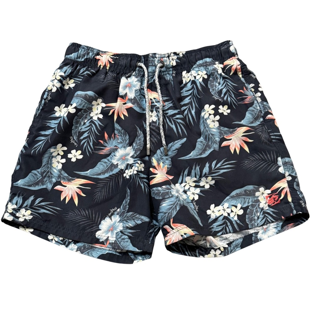 Island Haze Mens Tropical Floral Swim Trunks Navy‎ Blue Board Shorts Size Large